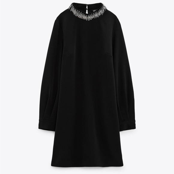 NWT Zara Beaded Collar Mini Black Dress - Picture 5 of 9